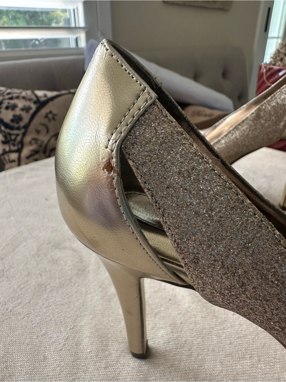 Alfani Fairtax Champagne Gold Bronze Glitter Peep Toe Heels Size 8M - Picture 9 of 10